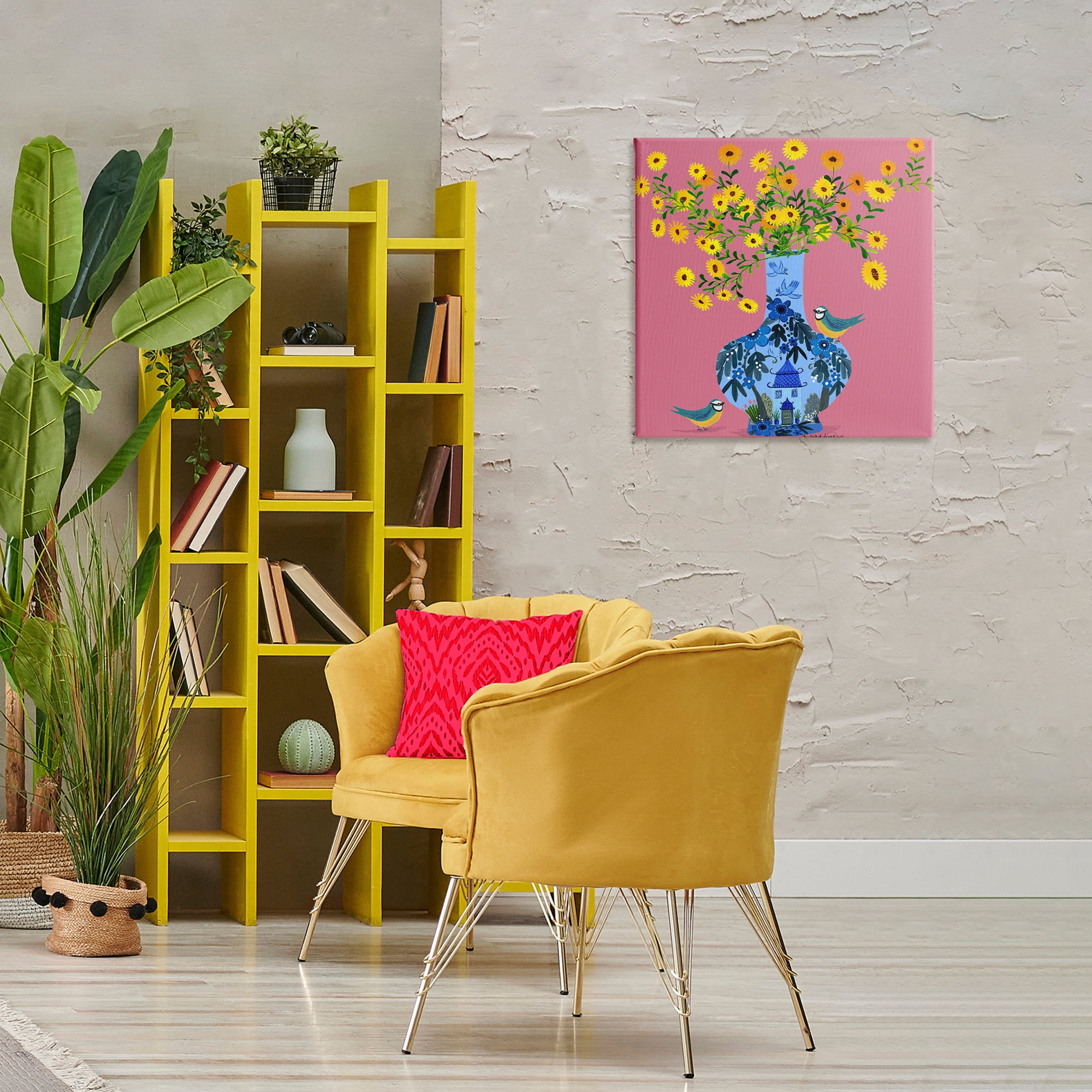 Stupell Industries Ornate Vase with Daisies Floral Painting Wrapped Canvas Canvas Art Print Wall Art, 24 x 24