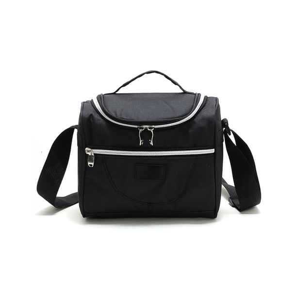 Guardurnaity Bolsa de almuerzo portátil Cremallera Algodón perlado Enfriador térmico de alimentos Contenedor de almacenamiento de picnic Tote con Bolsas de mensajero y de hombro Negro