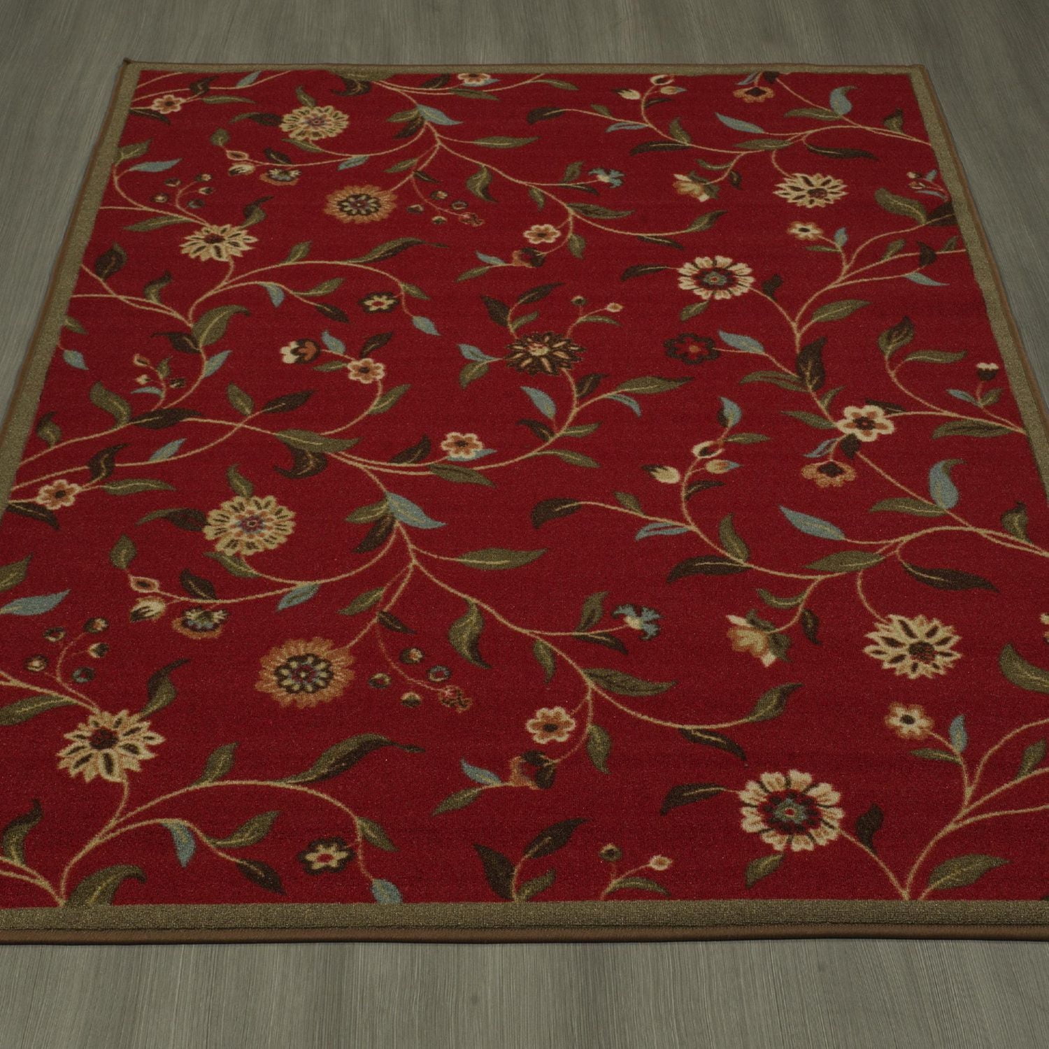 Tapis contemporain à motif de feuilles et à sous-couche en caoutchouc de la collection Ottohome