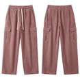 thumbnail image 4 of ZHYou No Boundarie Women's Corduroy Drawstring Wide Leg Pants Textured Loose Fit Casual Cargo Trousers with Multi Pockets,Pink,Size XL, 4 of 8