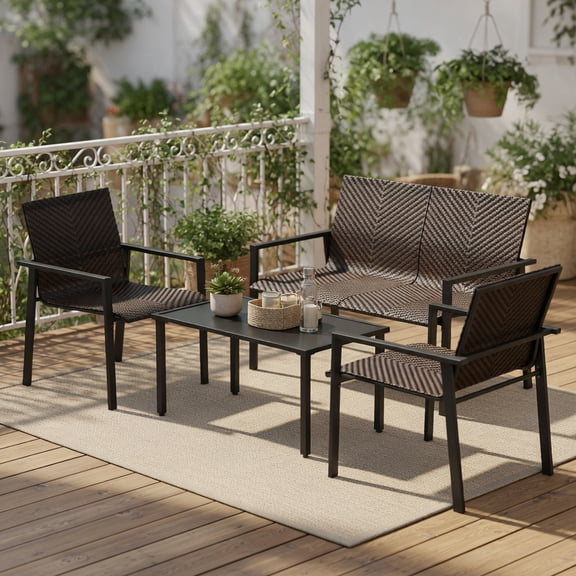 Yardi Yard 4-Piece Furniture Set, Patio Furniture Set with Heavy Duty Galvanized Metal Frame, Furniture Set with Adjustable Footpadsfor Outdoor as Garden, Patio, Brown