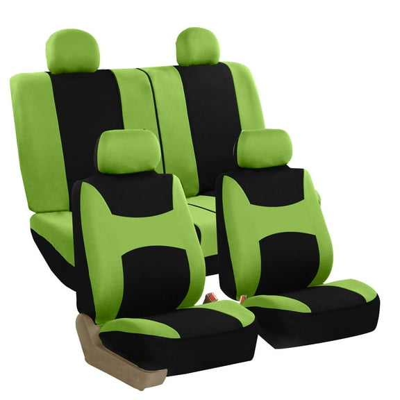 FH Group Light & Breezy Seat Covers for Auto, 4 Headrests Full Auto Seat Covers Set, Green and Black
