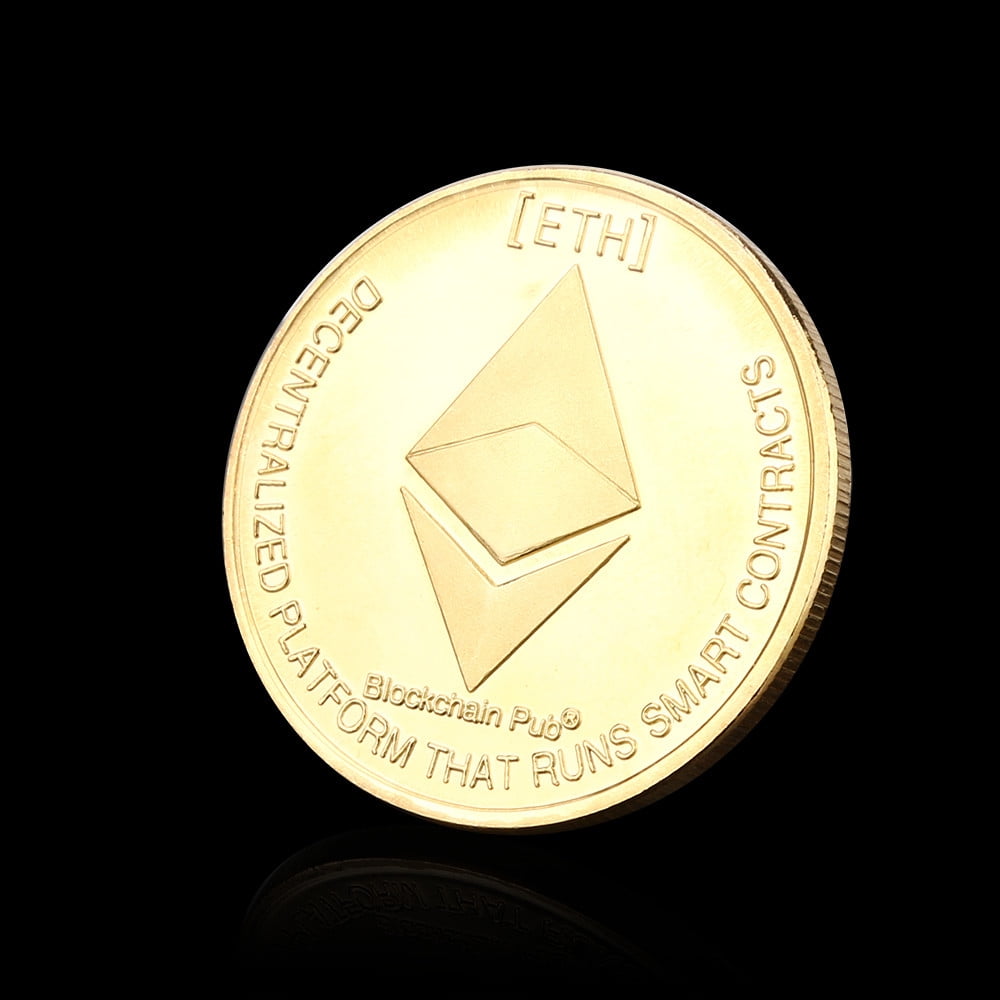 Silver Gold Plated Commemorative Collectible Golden Iron ETH Ethereum Miner Coin 