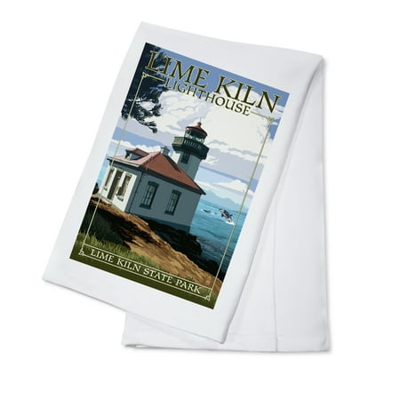 San Juan Island, Washington - Lime Kiln State Park - Lighthouse Day Scene - Lantern Press Artwork (100% Cotton Kitchen