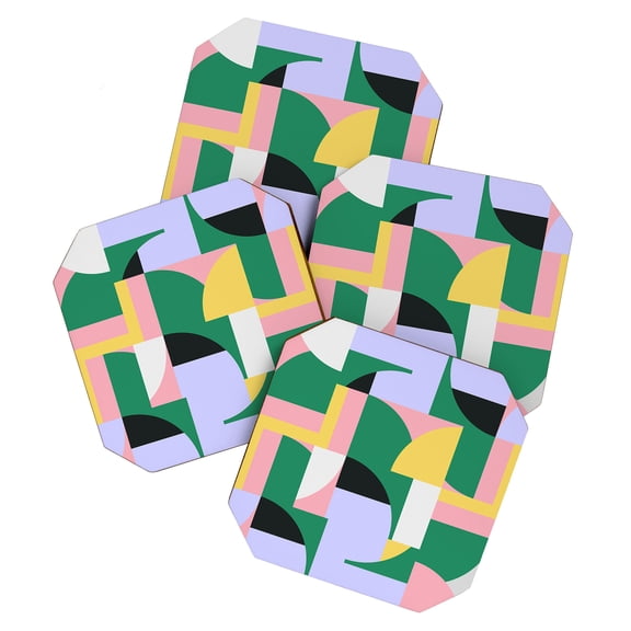 Society6 Ninola Design Bauhaus Shapes Spring Set of 4 Coasters