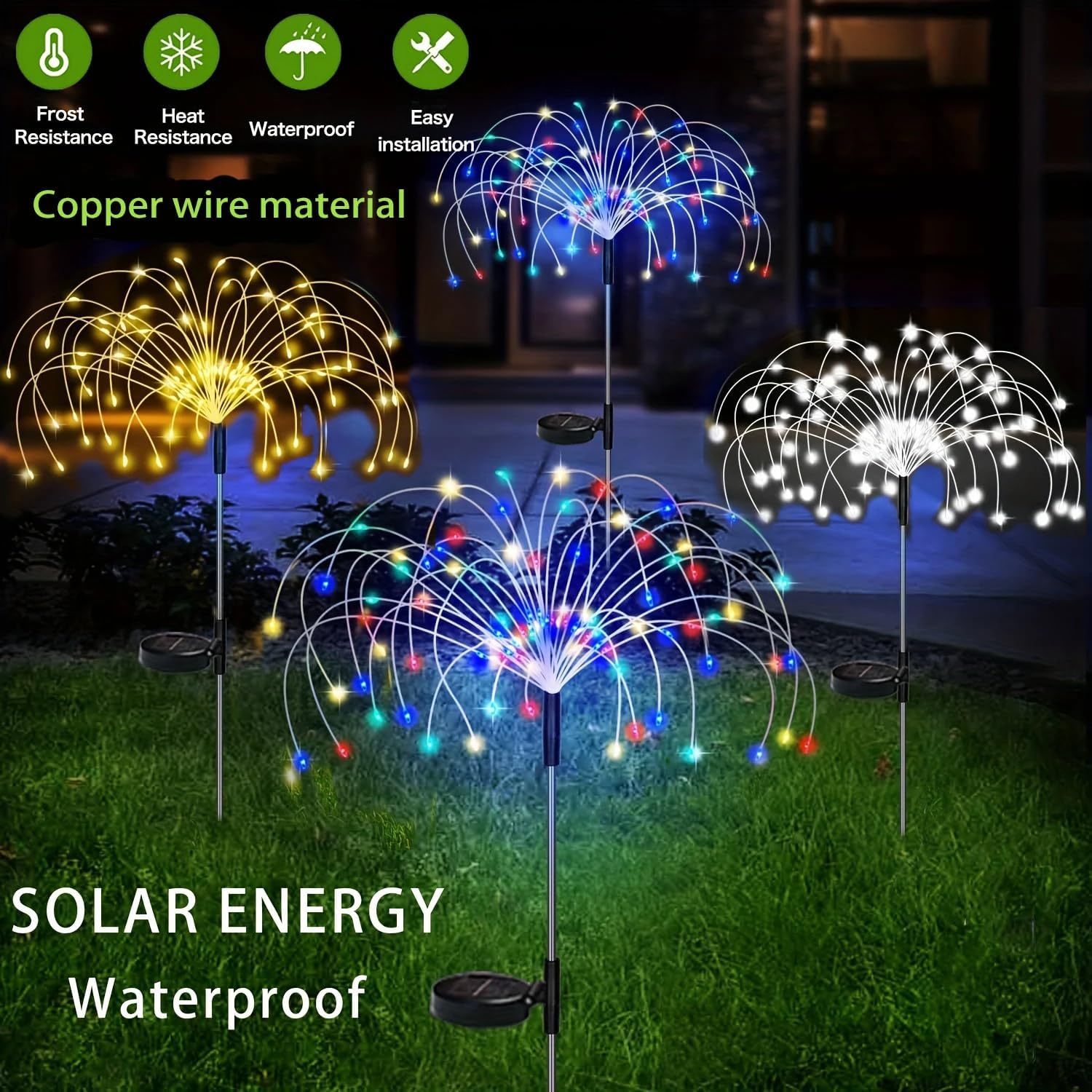 Tianle Solar Firework Lights, 2 Pack Solar Garden Lights 200 LEDs 8 Lighting Modes Solar Lights Outdoor Waterproof for Garden Path Yard Patio Walkway Pathway Party Wedding Decorative (Warm White)
