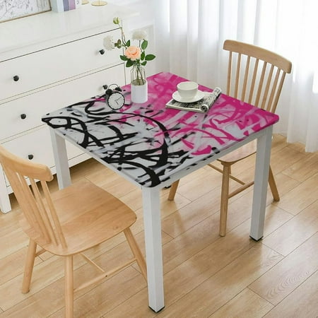 

Pink Black Lines Irregular Square Tablecloth 36 x 36 Inch Waterproof Stain and Wrinkle Resistant Table Cloth Washable Polyester Table Cover for Dining Kitchen Wedding Party