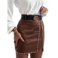 thumbnail image 1 of TSEXIEFOOFU Womens Faux Leather Short Mini Skirt High Waist Rhinestone Studded Bodycon Pencil Skirt, 1 of 3