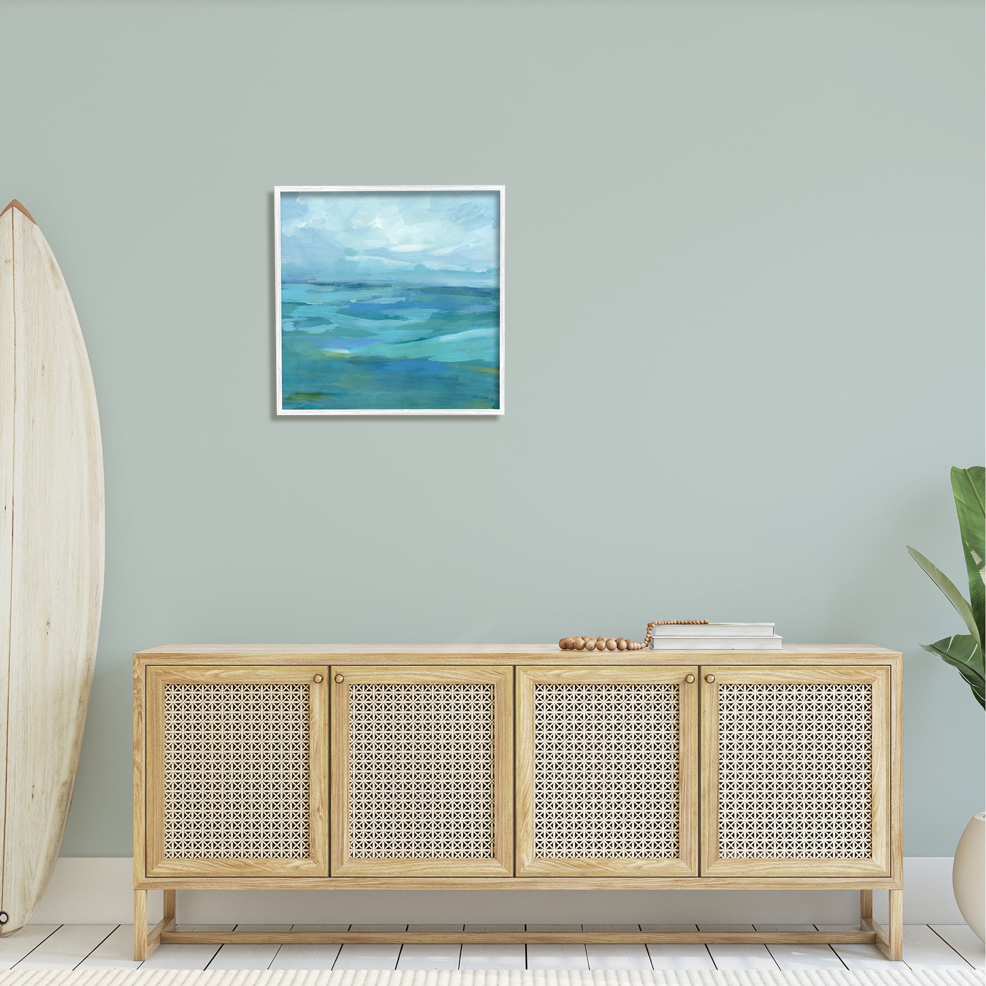 Stupell Flowing Ocean Tide Abstract Landscape Painting White Framed Art Print Wall Art