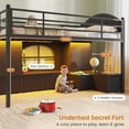 thumbnail image 6 of Mabor Twin Size Low Loft Bed with 6 Storage Drawers,Twin Loft Bed with Bookcase & LED Lights, Upholstered Headboard, Secret Play Space, Metal Bed Frame with Safety Guardrail & Inclined Ladder,Black, 6 of 9