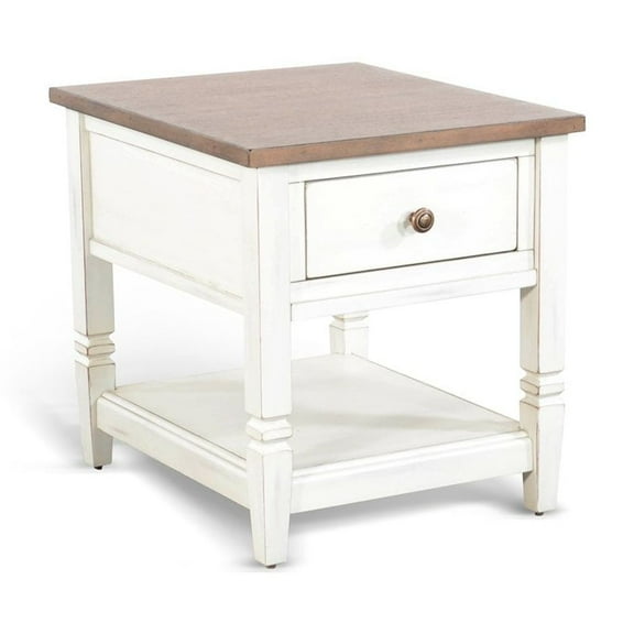 Sunny Designs Pasadena 1-Drawer Farmhouse Mahogany End Table in Off White