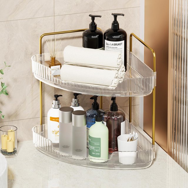 Organizador de mostrador de baño Artcochan Corner de 2 niveles, transparente