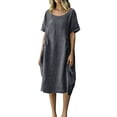 thumbnail image 2 of Antinious Ladies Summer Solid Round Neck Short Sleeve Ruffle Hem Elegant Casual Long Dress, 2 of 5