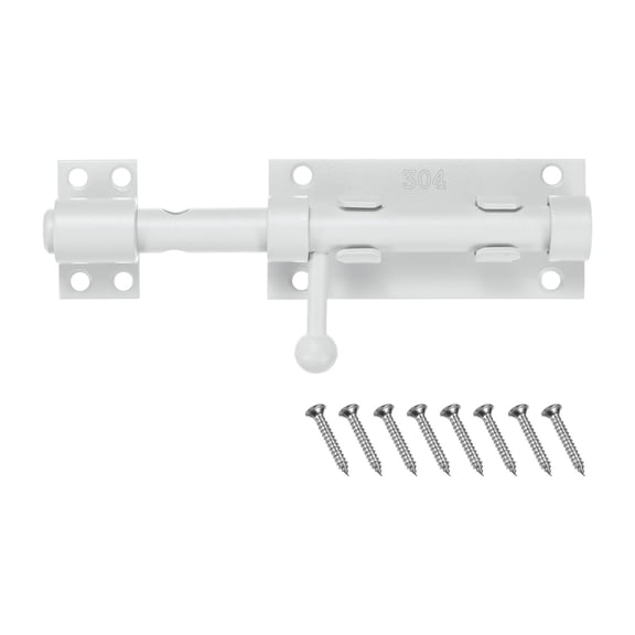 Uxcell Slide Latch Lock 6 Inch Stainless Steel Gate Latch with Screws for Door/Window/Toilet/Fence/Drawer [White]