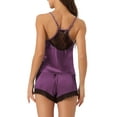 thumbnail image 3 of INSPIRE CHIC Women's Satin Pajamas Set Sleeveless Racerback Cami Tops with Lace Trim Shorts Sliky Lounge Sets M Purple, 3 of 6