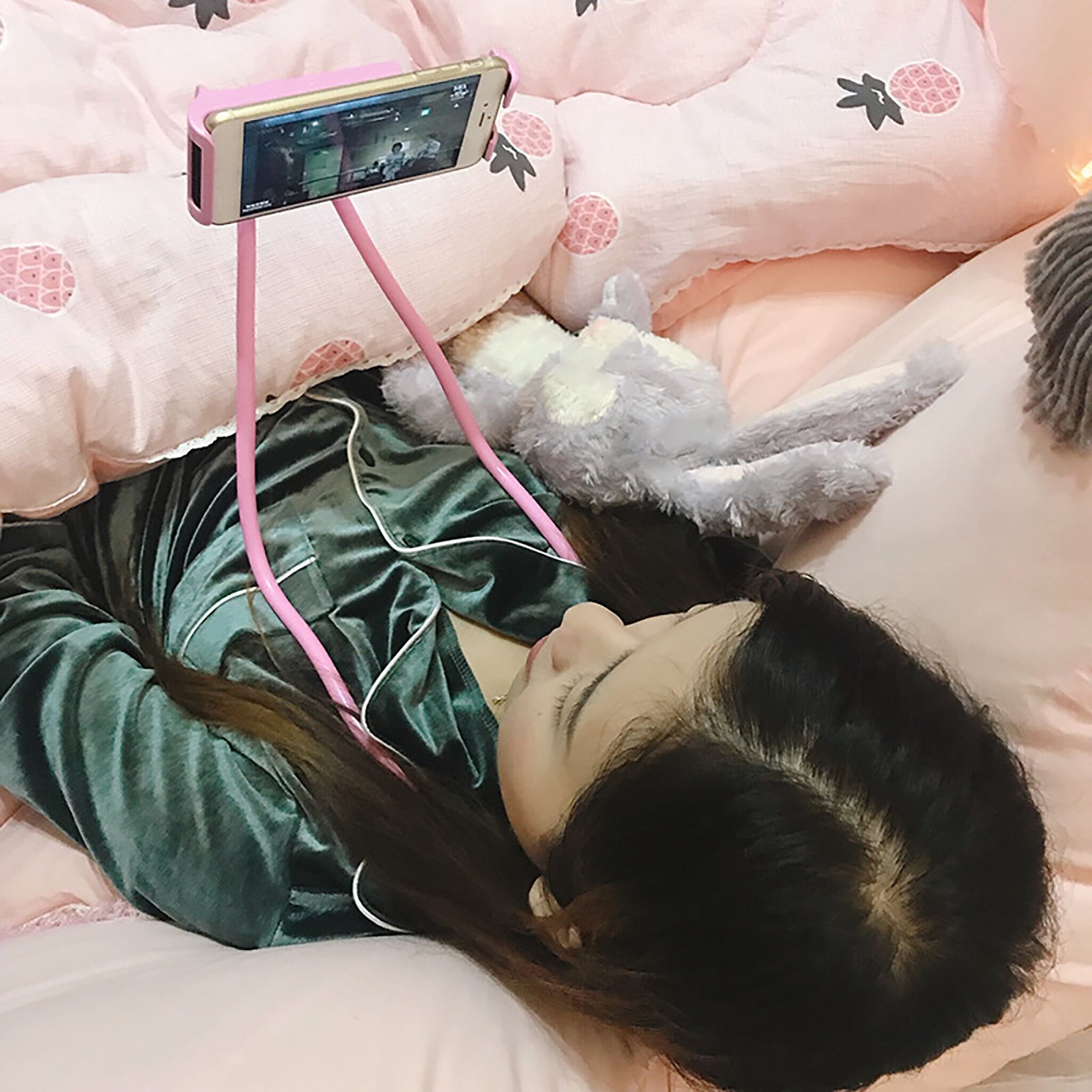 Phone Stand 360 Degree Rotation Lightweight Neckband Flexible Phone Lazy Bracket for Watching TV,Pink