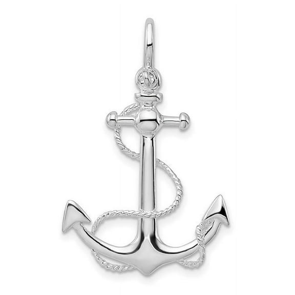 Finest Gold Sterling Silver Polished 3D Anchor with Rope Pendant