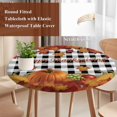 thumbnail image 4 of Maple Leaves Fall Round Tablecloth, Fitted Table Cover with Elastic for 36"-44" Round Tables, Thanksgiving Pumpkins Rustic Corn Retro Plaid Table Cloth Outdoor Dinning Party Waterproof Tablecloths, 4 of 7