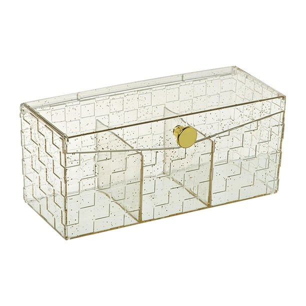 Soporte para almohadillas de maquillaje, recipiente para hisopos, recipiente moderno para bolas con tapa, almohadilla para cosméticos 3 rejillas jinwen Estuche de almacenamiento de almohadillas d