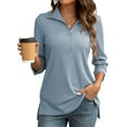 thumbnail image 4 of Aiyino Womens Tops Casual 3/4 Length Sleeve V Neck Shirts and Blouses Zipper Collar Women Polo Shirts, 4 of 9