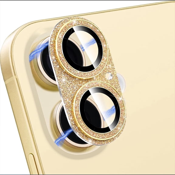 Gold Glitter Volcano Camera Lens Protector for iPhone 17 , 9H Tempered Glass, Ultra HD, Full Coverage, Case Friendly