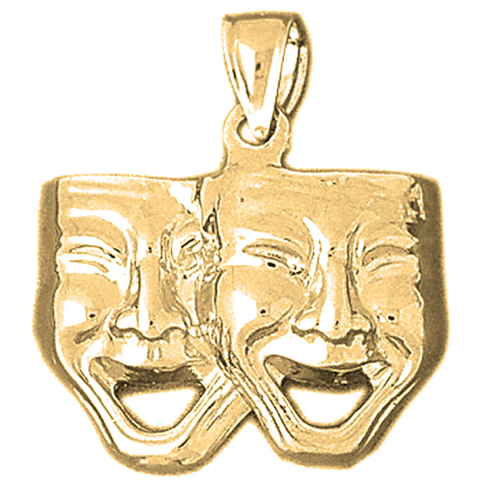 Cry Later Pendant 17 mm Jewels Obsession 14K Yellow Gold Drama Mask Laugh Now