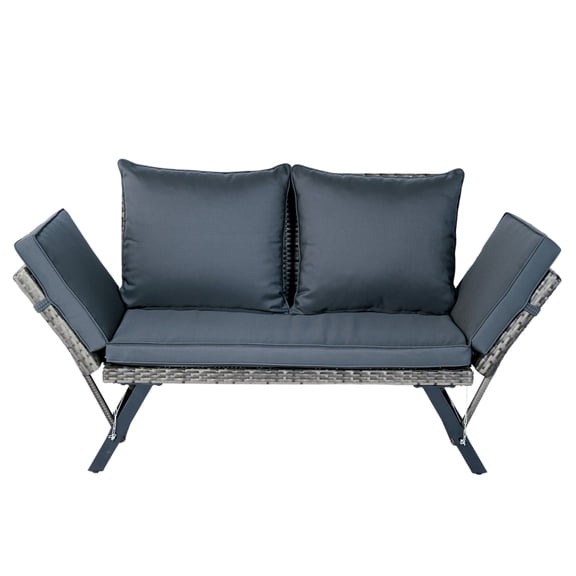 Innovation Works Outdoor Sofa,Foldable Patio Bench with Cushion,Wicker Outdoor Conversation Seat for Yard,Porch,Pool,Gray