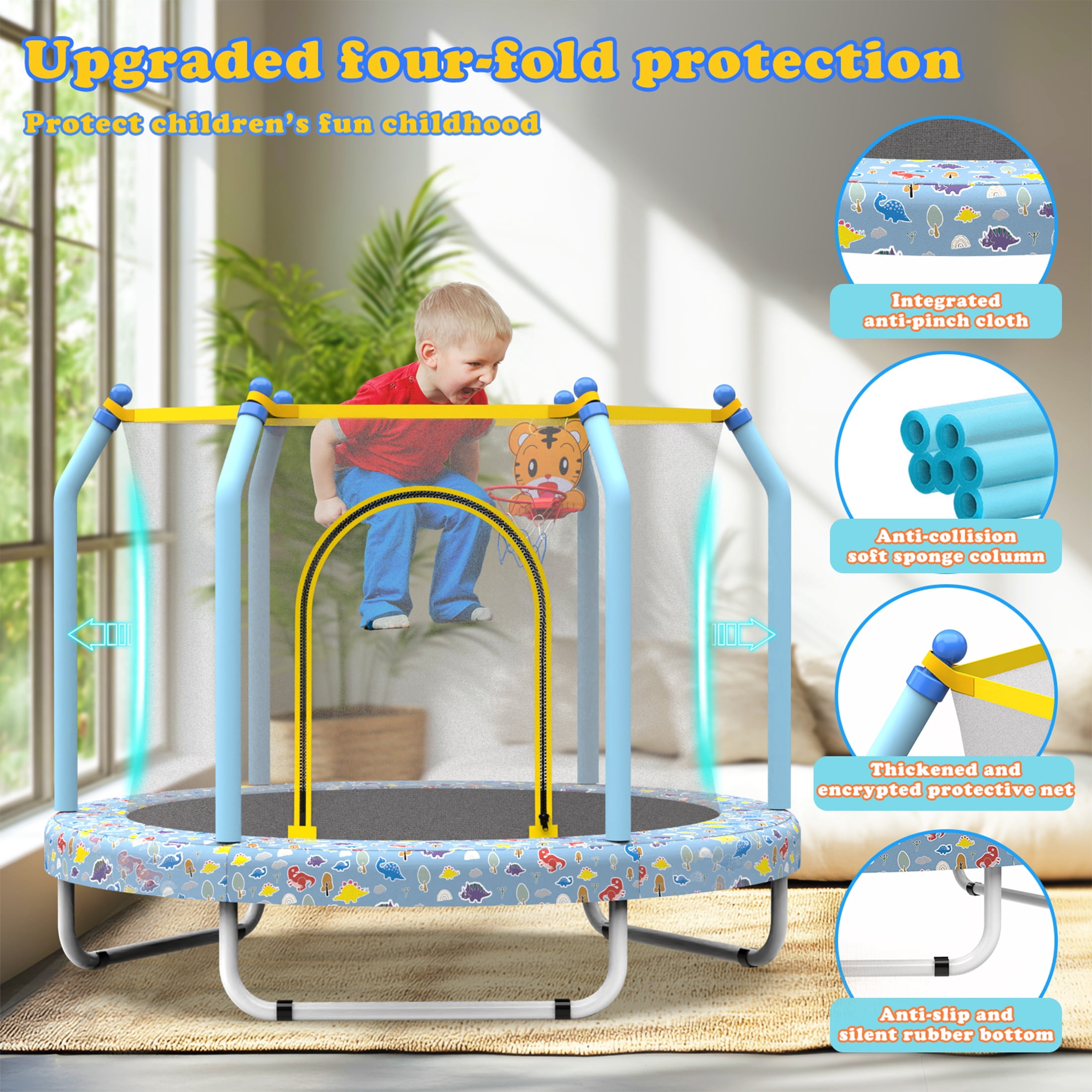 55'' Toddler Trampoline for Kids, SEGMART Kids Trampoline with Enclosure Net and Balls, Indoor Outdoor Mini Small Trampoline Birthday Gifts for Boys and Girls Age 3 Months and up