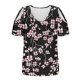 thumbnail image 4 of Olyvenn Women's Short Sleeve Shirts Floral Print Cold Shoulder Tops Basic Tees V Neck Blouse Fashion Summer Tshirts Multicolor S, 4 of 6