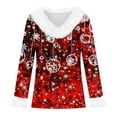 thumbnail image 4 of Women's Christmas V-Neck Long Sleeve Snowflake Print Top with Faux Fur Trim Festive Holiday Sweater, 4 of 5