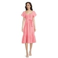 thumbnail image 2 of Time and Tru Women's Flutter Sleeve Textured Dress, 2 of 5