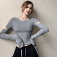thumbnail image 3 of Deepwonder Autumn Spring Women Knit Cropped Top Skinny Blouse Asymmetrical Collar T-Shirt Girls Stylish Cutout Long Sleeve Knitted Casual Tops Tee XL, 3 of 5