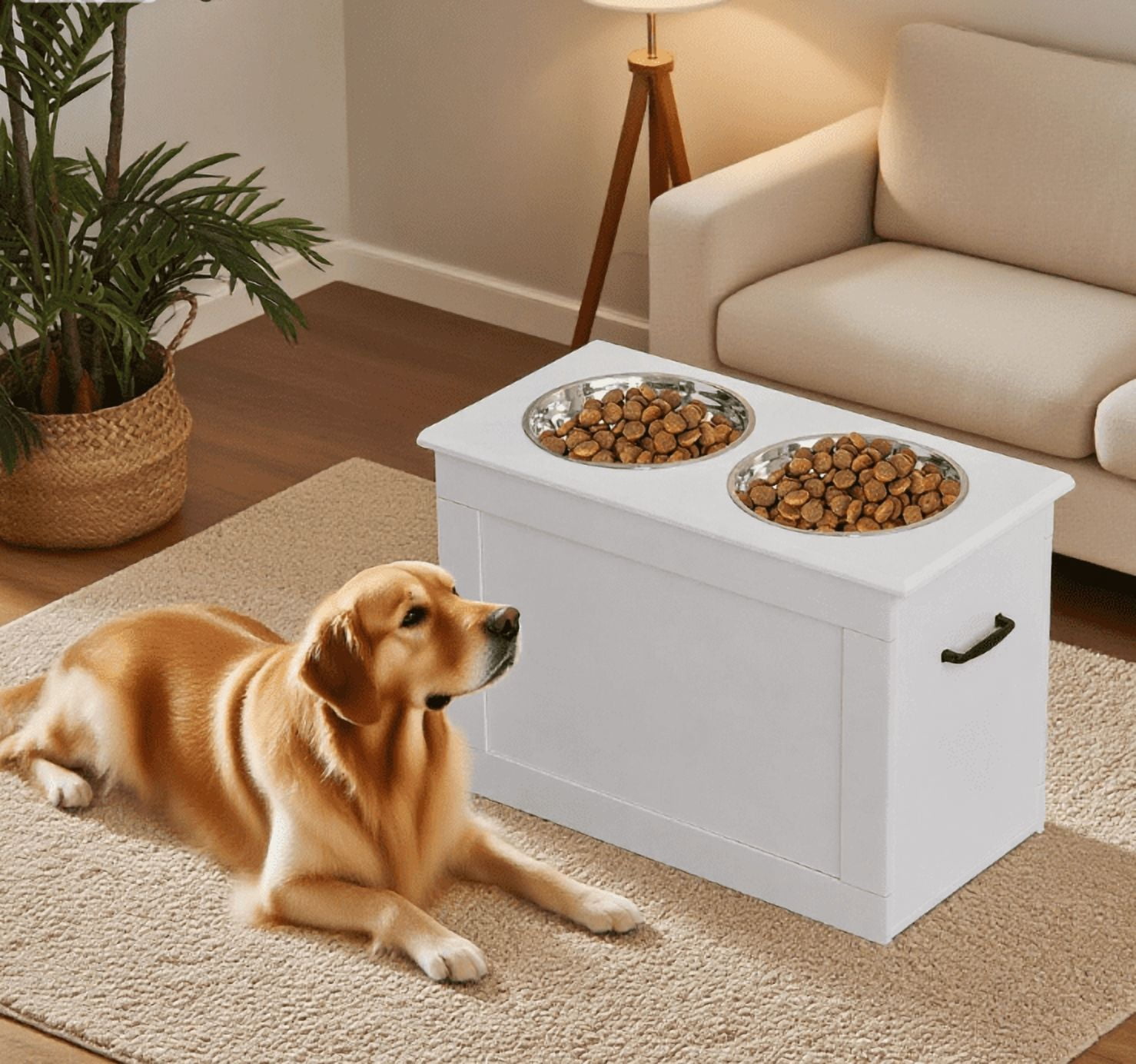 Orthopedic Dog Bed, Elevated Feeder Stand Stainless Steel Bowl Raised Pet Feeding Storage Station with Stainless Steel Bowls Base, White Dog Bed,Mdf Cat Bed, Pet Supplies Pet Beds & Furniture