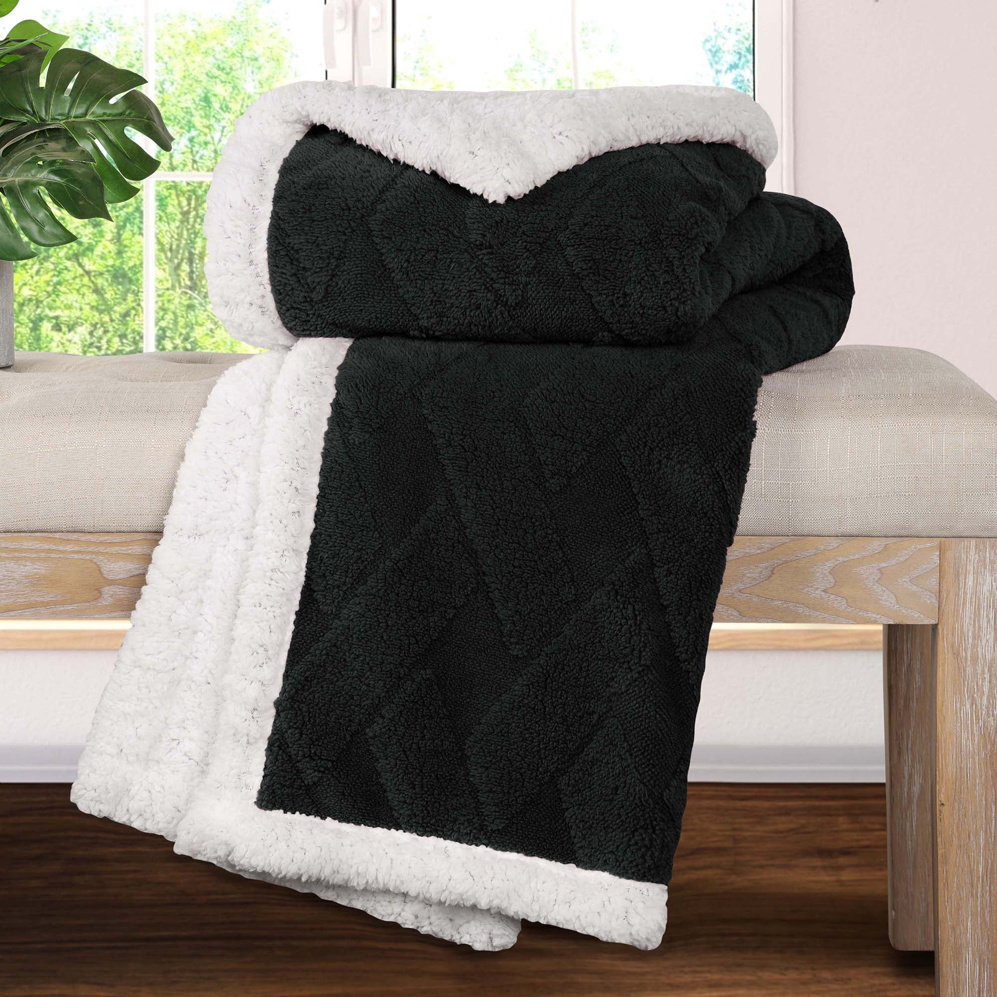 Superior Nuuk Fleece Reversible Lattice Blanket, Twin, Black