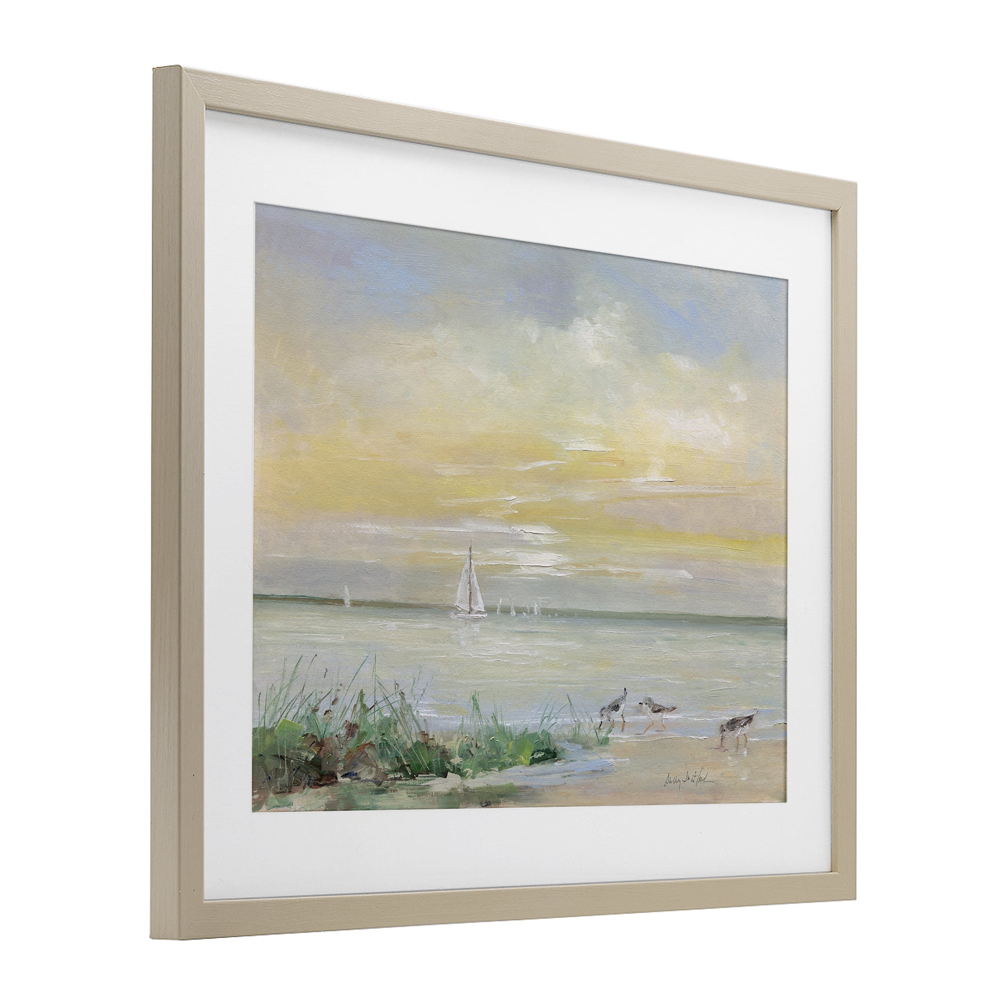 Stupell Industries Sailboats & Sanderlings Shore Birch Framed Print Under Glass, design by Sally Swatland