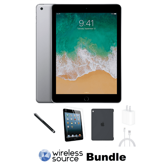 Refurbished Apple iPad 5th Gen A1822 (WiFi) 32GB Space Gray Bundle w/ Case, Tempered Glass, Stylus, Charger