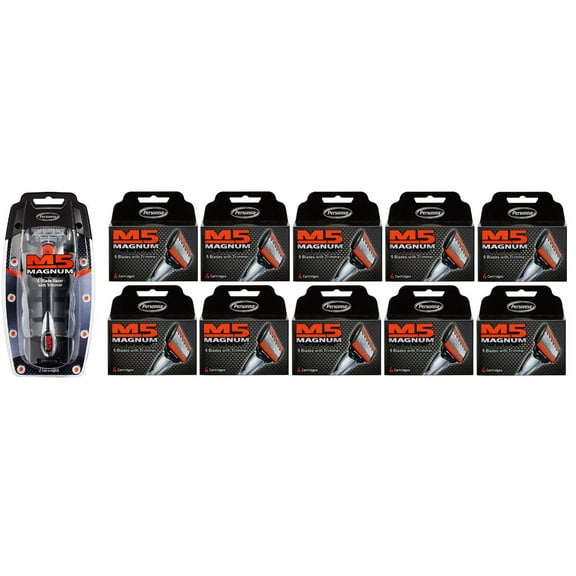 Personna M5 Magnum 5 Razor with Trimmer   M5 Magnum 5  Refill Razor Blade Cartridges, 4 ct. (Pack of 10)