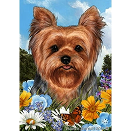 - Yorkie Puppy Cut - Best of Breed Summer Flowers Garden Flags