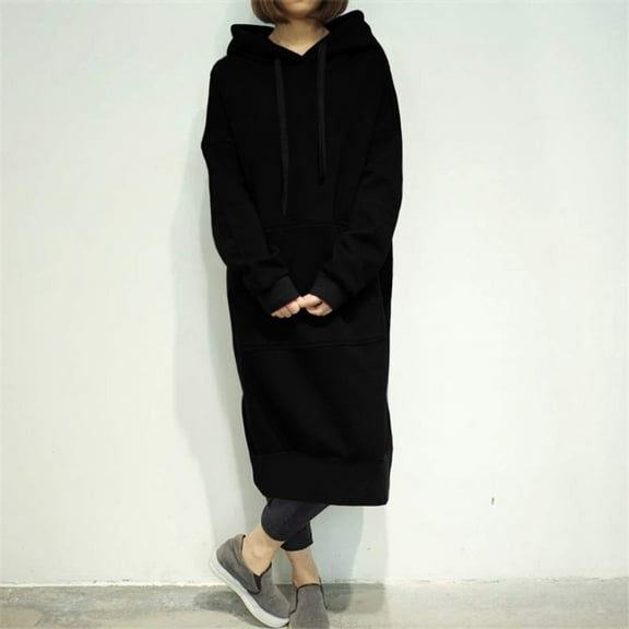 Dyfzdhu Hoodies for Women Winter Warm Hooded Hoodie Baggy Pullover Oversize Sweatshirt Long Dress
