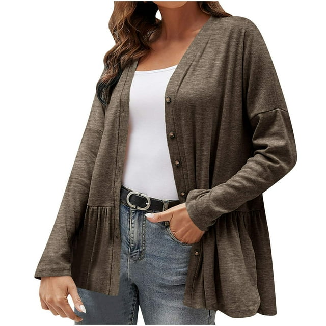 Posijego Women's Ruffle Cardigan Cozy Button Front Open Front Jacket for Women Lightweight Causal Outerwear
