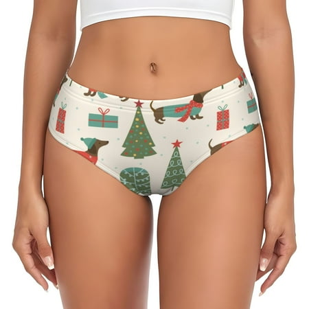 Goofa Christmas Dachshund Dog Pattern Women s Cotton Underwear Brief Underwear Ladies Panties- Soft  Comfortable  and Stretchy Underwear-Small