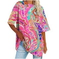 thumbnail image 2 of GaThRRgYP Plus Size Blouse for Women,Women's Oversized Round Neck Short Sleeved Solid Summer Base Shirt Sports T-shirt Tops Hot Pink S, 2 of 7
