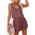 thumbnail image 2 of Sleeveless Women Casual Solid Color Jumpsuit Rompers With Pocket Elastic Waist Shorts, 2 of 5