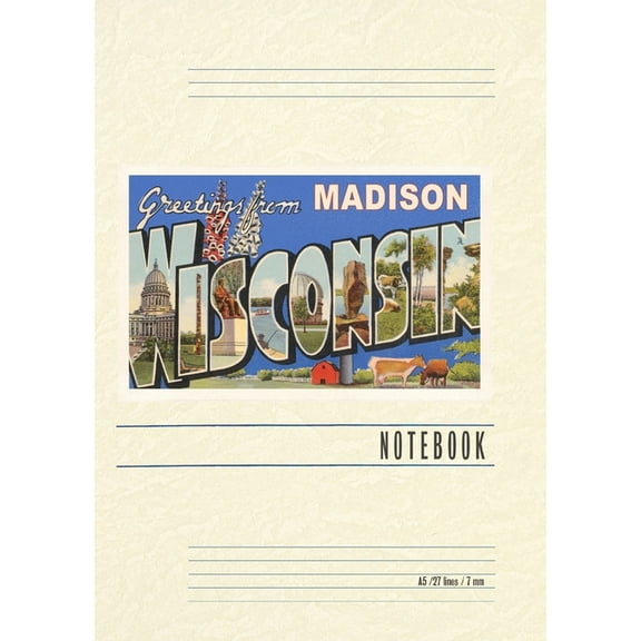 Vintage Lined Notebook Greetings from Madison, Wisconsin, (Paperback)