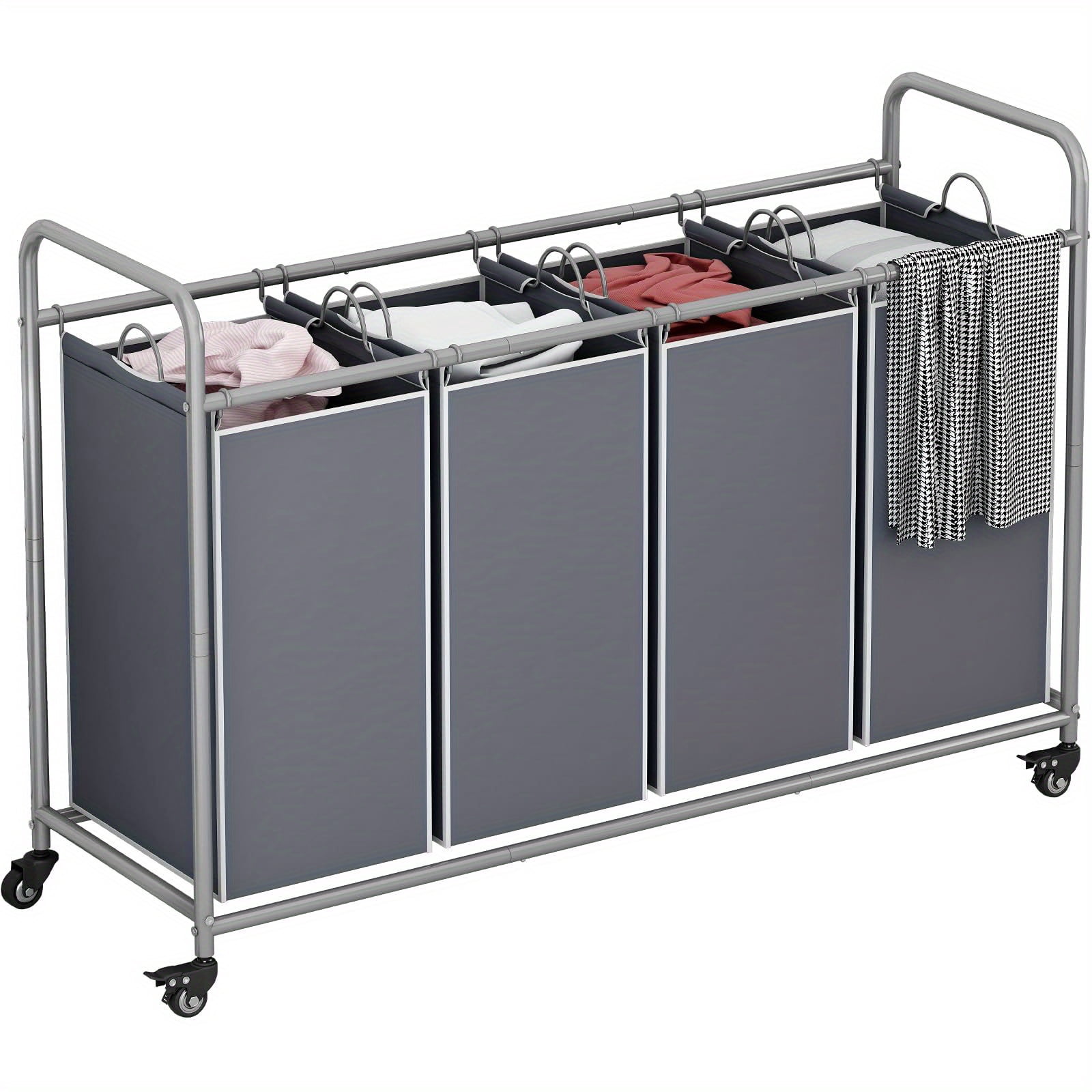 [Heavy Duty Laundry Sorter] 4-Bag Heavy Duty Laundry Basket Sorter - Rolling Lockable Wheels and Removable Bags Laundry Hamper Cart