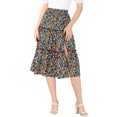 thumbnail image 1 of Faldas de impresión floral Allegra K para mujeres, con cintura elástica, volantes en capas y falda midi negra L, 1 of 7