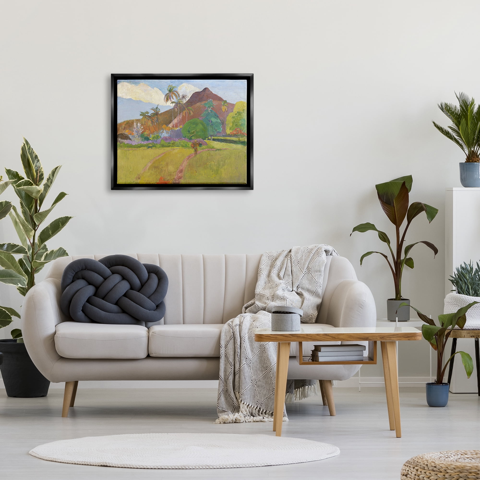 Stupell Tahitian Landscape Gauguin Painting Landscape Painting Black Floater Framed Art Print Wall Art