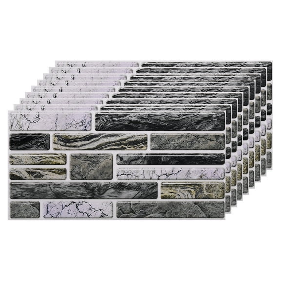 9 Sheets Peel and Stick Tiles, 7.87"x3.94"x0.02" for Kitchen Wall Stairs, Dark Gray Milky White