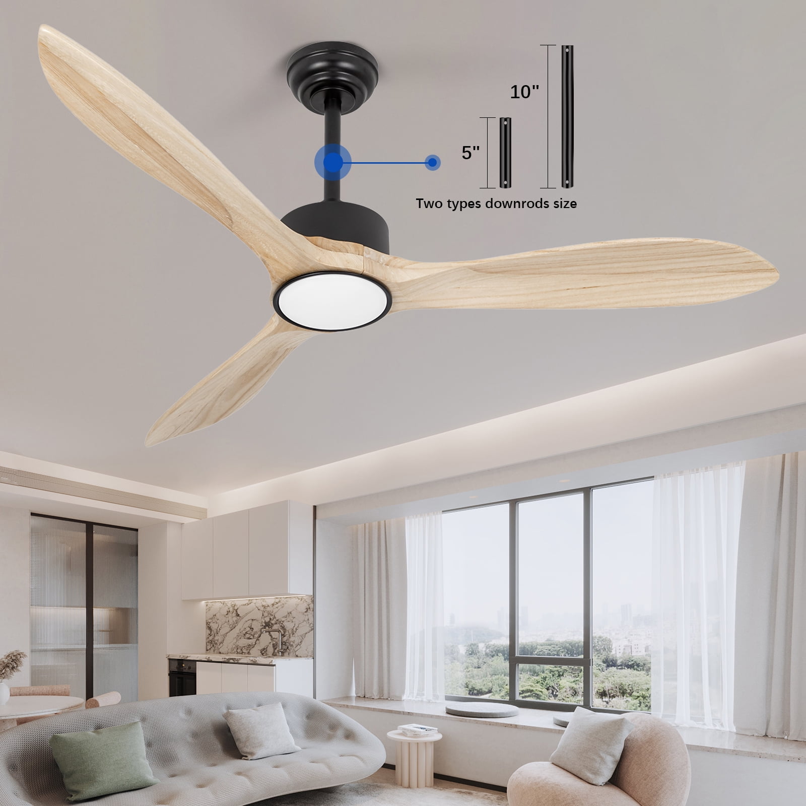 Wozzio 52-Inch Ceiling Fan with Integrated LED Light and Remote Control
