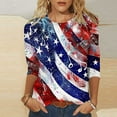 thumbnail image 2 of 4th of July Tops for Women 3/4 Length Sleeve Womens Crewneck Summer Top 2024 Graphic Tees Holiday Red White and Blue Shirts Festivel Tunic Blouse, 2 of 5